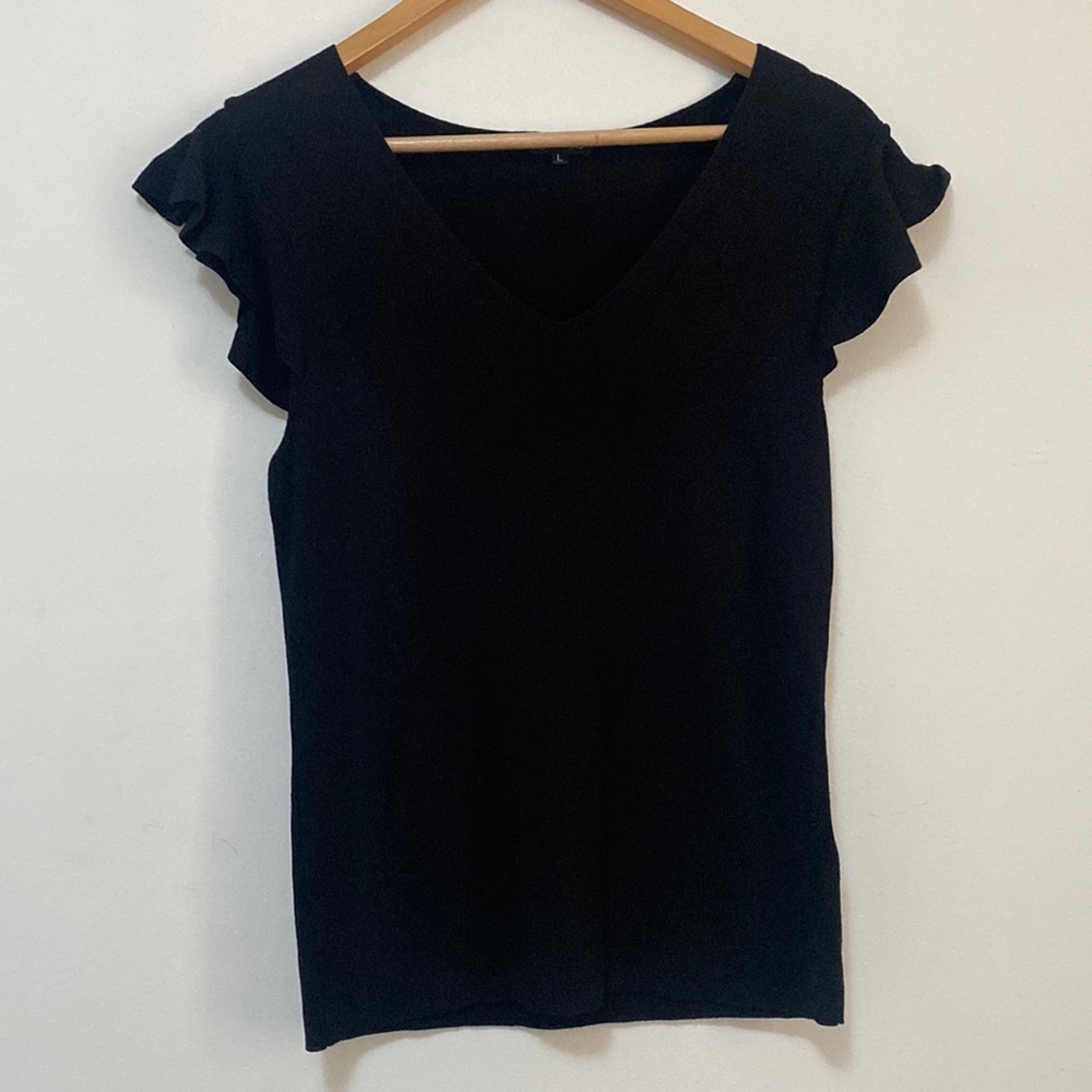 Portmans - Black Frill Sleeved Top - Size Large - Picture 1 of 6